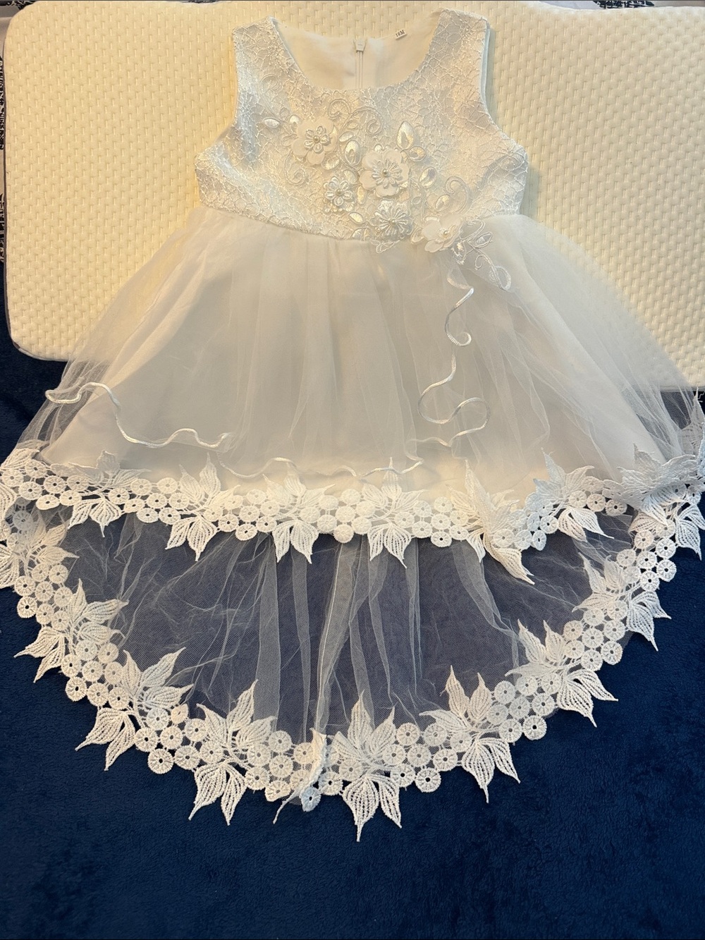 White Floral Appliqué Tulle High-Low Dress New WOT